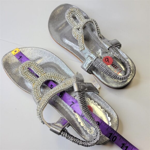 SIZE 9 Silver Sparkly Womens Sandals Adjustable Strap Toe Post Holiday Sandals - Picture 7 of 10